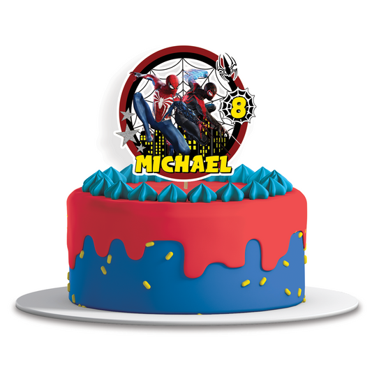 Spiderman themed personalized cake toppers