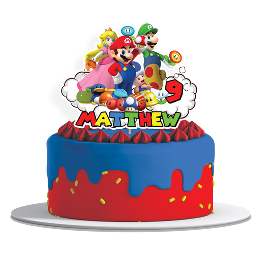 Super Mario themed personalized cake toppers