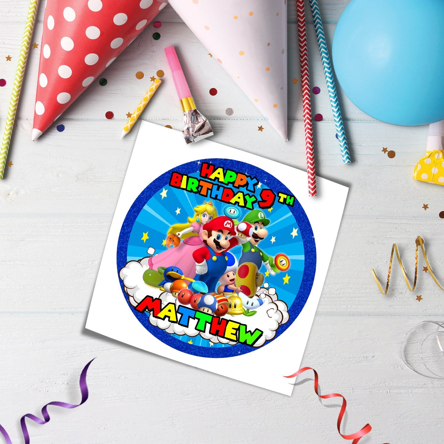 Round Super Mario Personalized Cake Images - Perfect for Any Birthday Cake