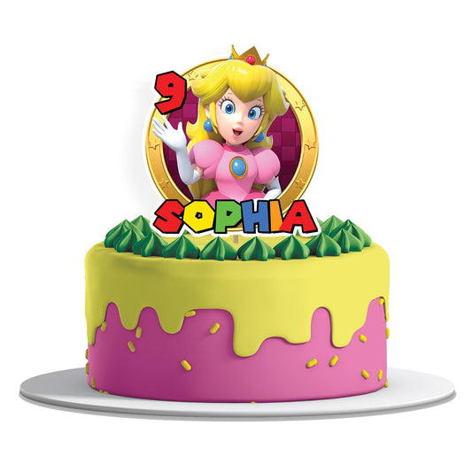 Super Mario Princess Peach themed personalized cake toppers