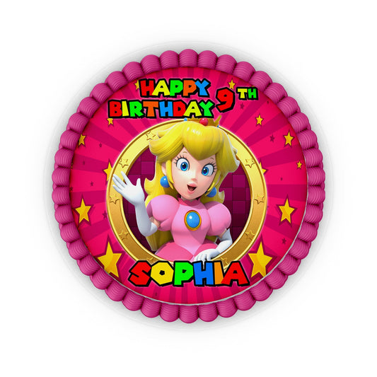 Round-shaped Super Mario Princess Peach personalized cake images