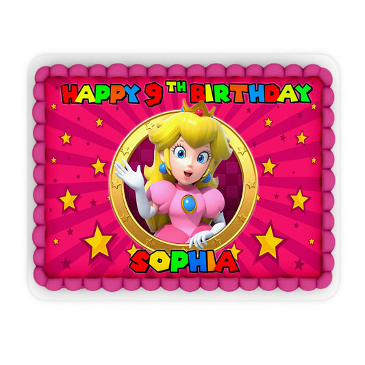 Rectangle-shaped Super Mario Princess Peach personalized cake images