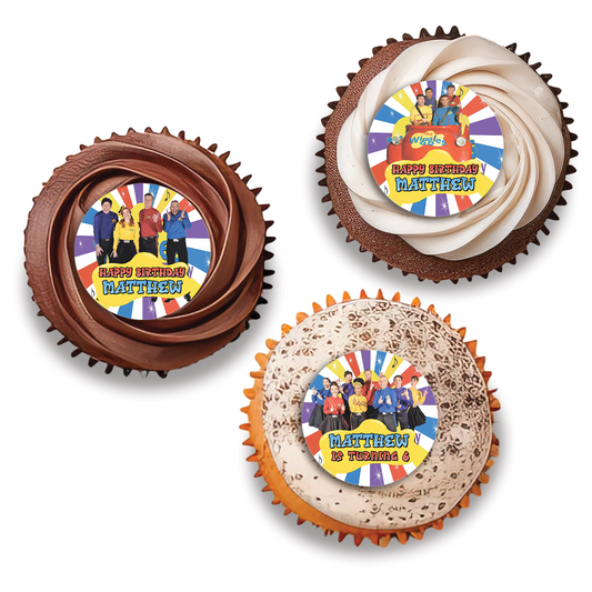 Personalized The Wiggles Cupcake Topper 3cm for Kids Birthday: Customized The Wiggles cupcake toppers 3cm with your child’s name and age.