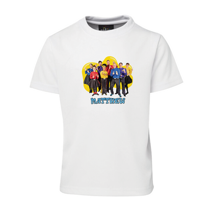 The Wiggles Personalized T-Shirt for Kids: A white T-shirt with a personalized The Wiggles design.
