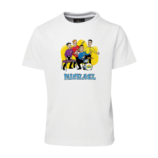The Wiggles Personalized T-Shirt for Kids: A white T-shirt with a personalized The Wiggles design.