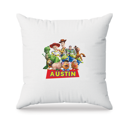 Toy Story theme personalized pillowcase for kids: A white pillowcase with a Toy Story graphic and personalized text.