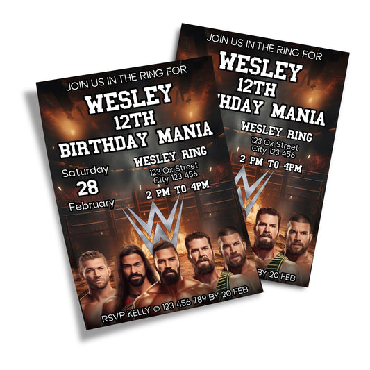 WWE themed personalized birthday card invitations