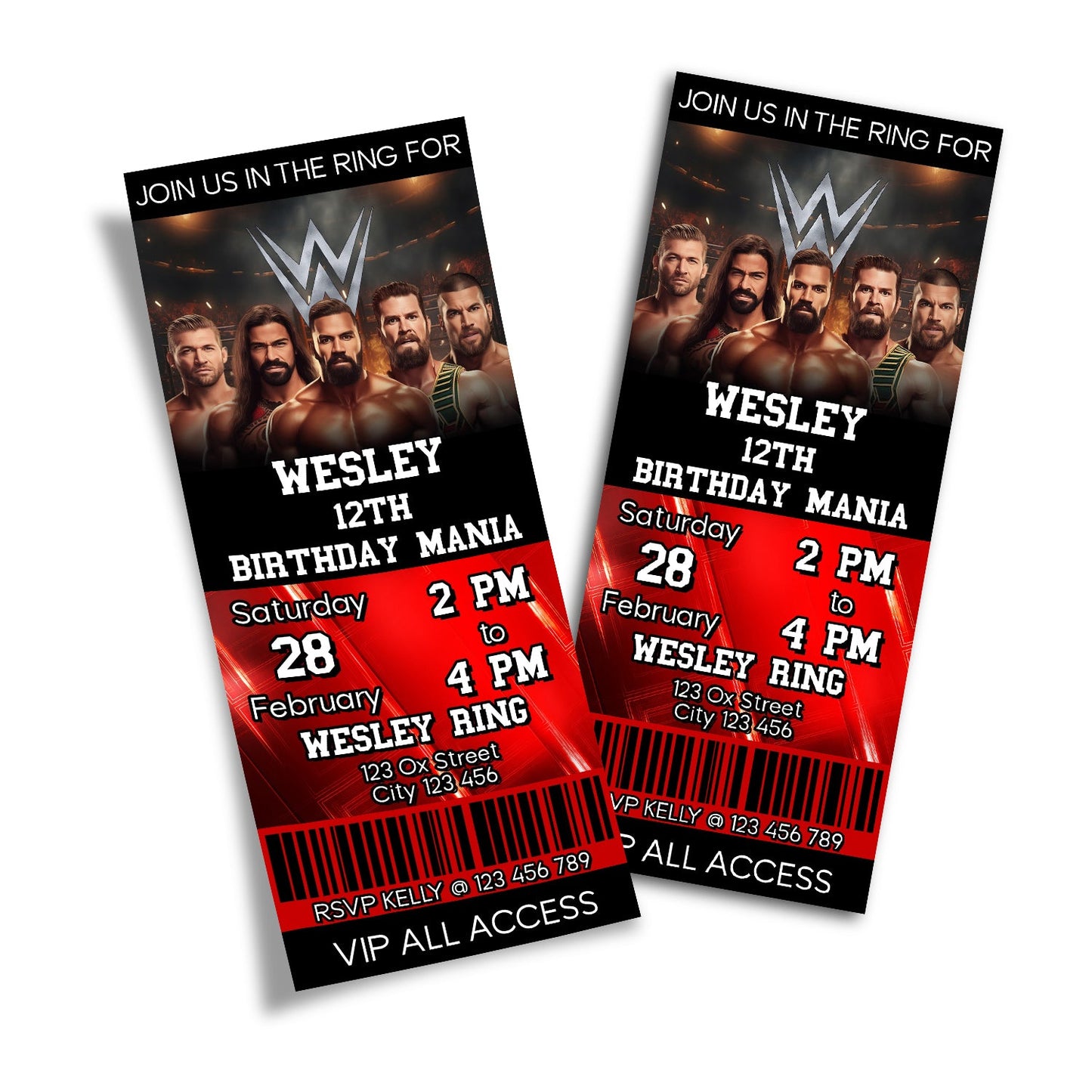 WWE themed personalized birthday ticket invitations