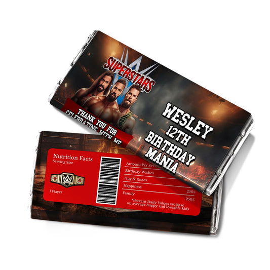 WWE themed chocolate label