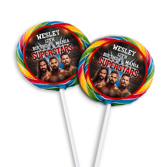 WWE themed lollipop label