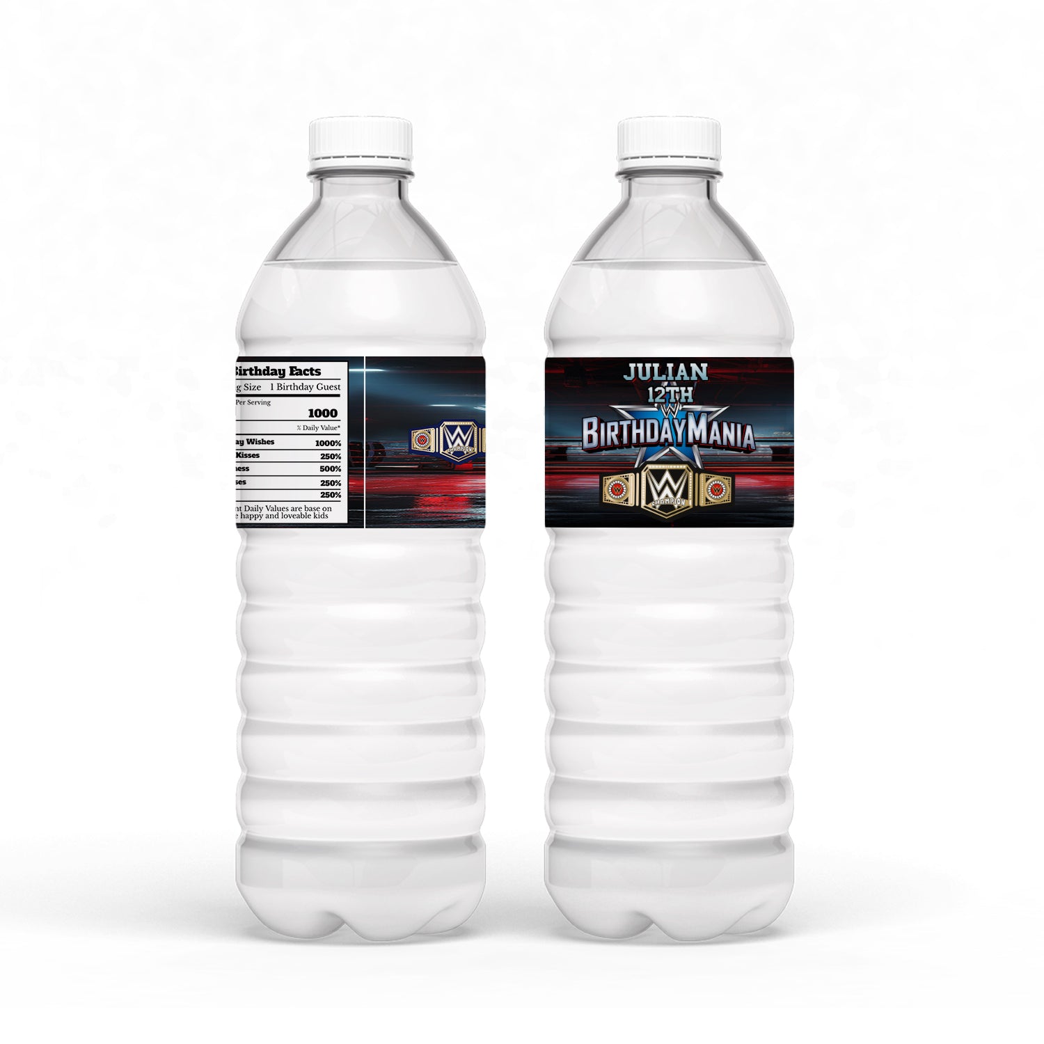 WWE themed water bottle label
