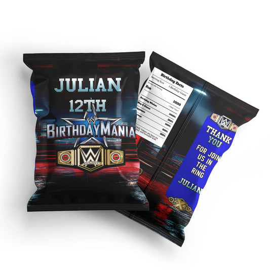 WWE themed chips bag label